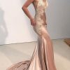 Special Occasion HELLYMOON | Backless Satin Mermaid Prom Dress With Appliques Blush