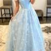 Special Occasion HELLYMOON | Light Blue Lace Off The Shoulder Princess Prom Dress Sky Blue