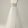 Wedding Dresses HELLYMOON | Spaghetti Straps Corset Prom Dress With Beading White