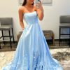 Special Occasion HELLYMOON | Strapless Satin Prom Dress With Appliques Light Blue