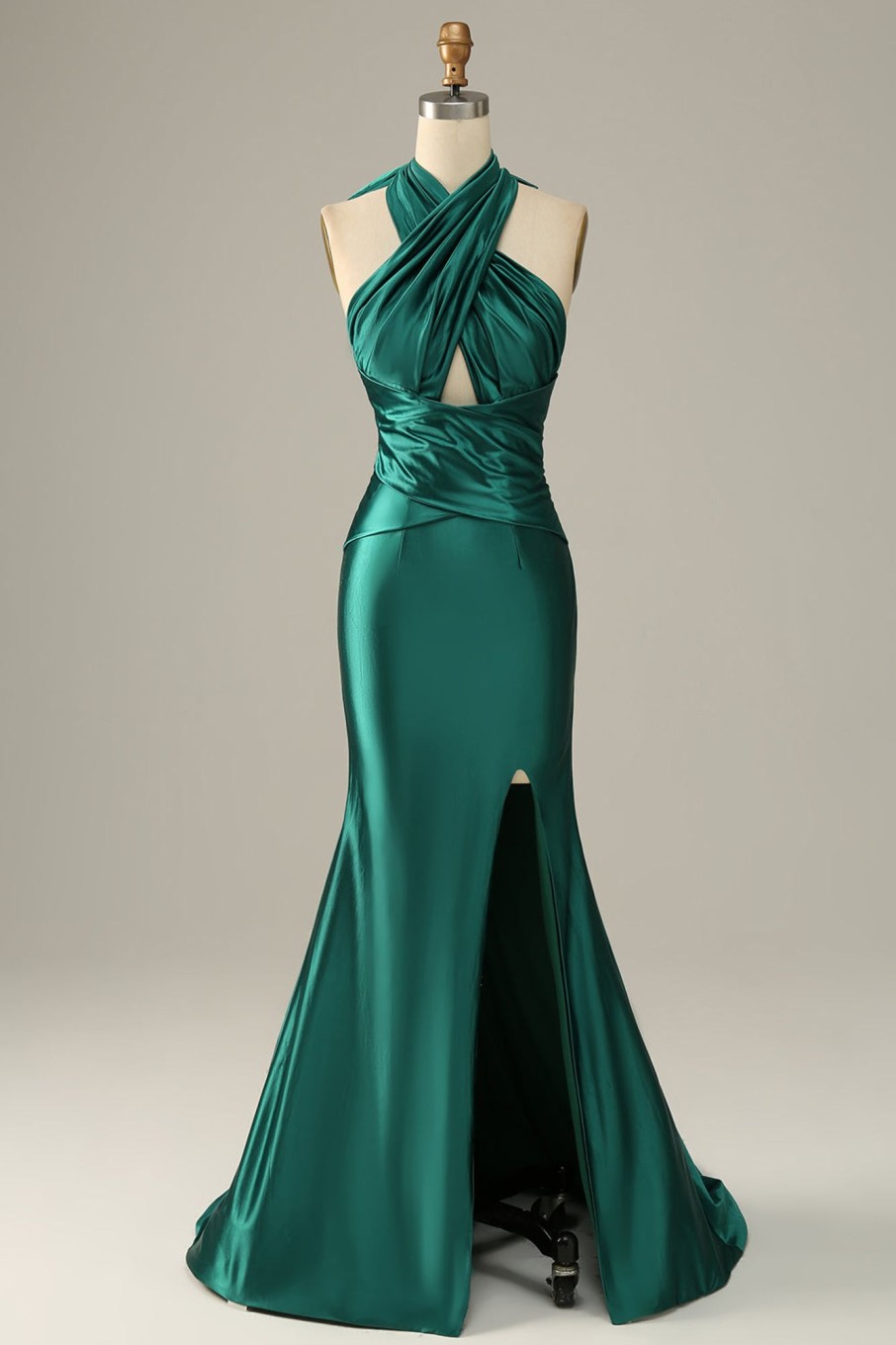 Prom Dresses HELLYMOON | Halter Lace Up Mermaid Prom Dress With Slit Dark Green