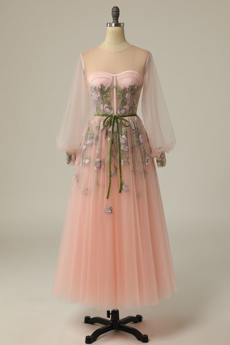 Special Occasion HELLYMOON | A Line Jewel Long Prom Dress With Embroidery Light Nude