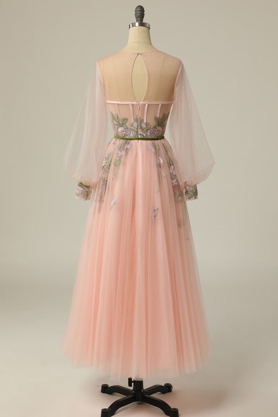 Special Occasion HELLYMOON | A Line Jewel Long Prom Dress With Embroidery Light Nude