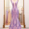 Prom Dresses HELLYMOON | Mermaid Deep V-Neck Long Prom Dress With Sequins Purple