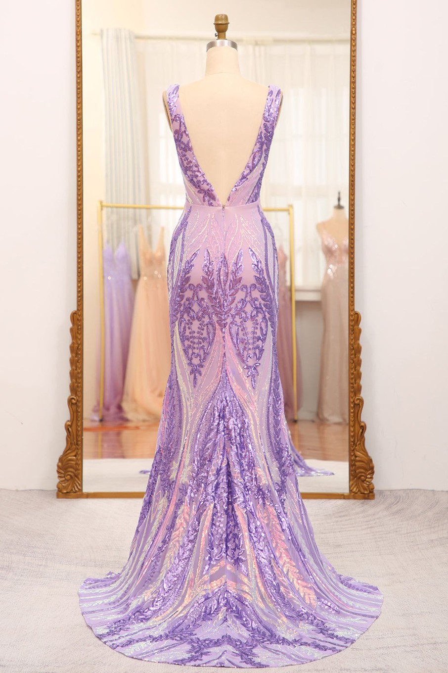 Prom Dresses HELLYMOON | Mermaid Deep V-Neck Long Prom Dress With Sequins Purple