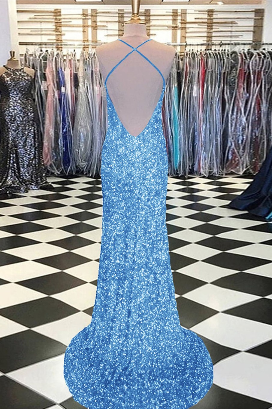 Prom Dresses HELLYMOON | Spaghetti Straps Sequins Mermaid Long Prom Dress