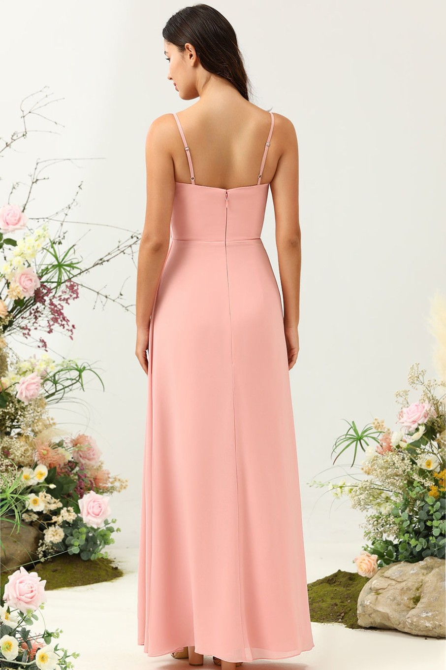 Partywear HELLYMOON | A Line Spaghetti Straps Long Bridesmaid Dress With Split Front