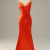 Prom Dresses HELLYMOON | Spaghetti Straps Mermaid Prom Dress Orange