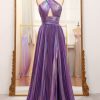 Prom Dresses HELLYMOON | Glitter A-Line Halter Neck Pleated Prom Dress Dark Purple