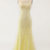 Special Occasion HELLYMOON | Mermaid Long Prom Dress With Appliques Yellow