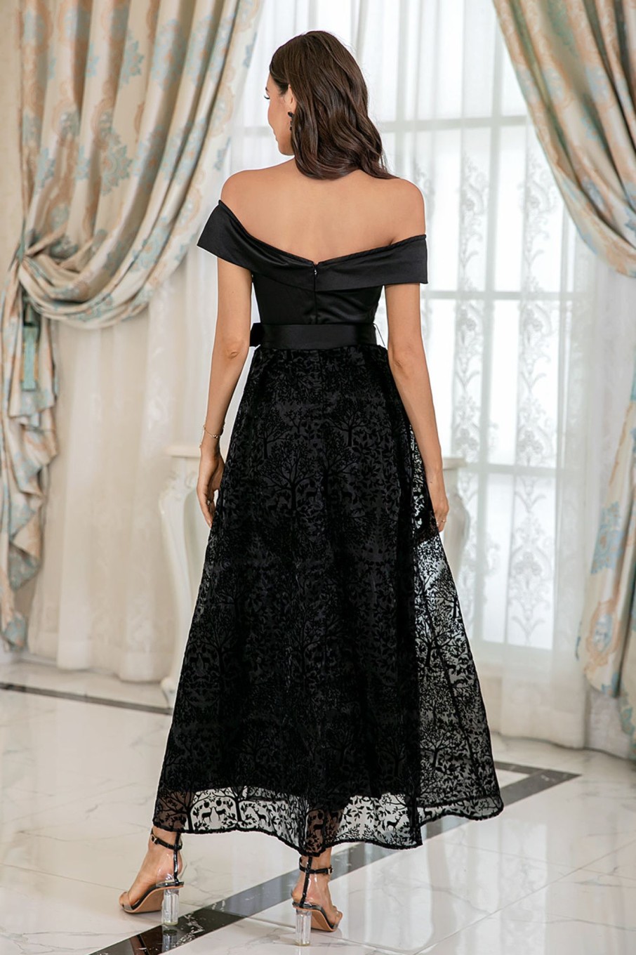 Prom Dresses HELLYMOON | Off Shoulder Lace Prom Dress Black