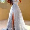 Prom Dresses HELLYMOON | Tulle A-Line Prom Dress With Slit Grey