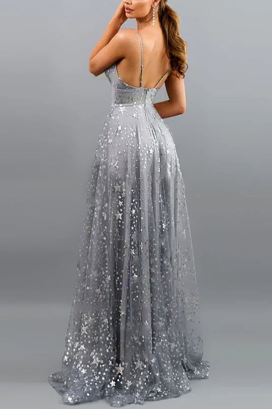 Prom Dresses HELLYMOON | Tulle A-Line Prom Dress With Slit Grey