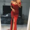 Special Occasion HELLYMOON | Off The Shoulder Satin Mermaid Prom Dress With Slit