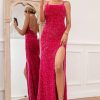 Special Occasion HELLYMOON | Hot Pink Spaghetti Straps Sequin Prom Dress Fuchsia