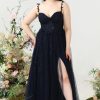 Prom Dresses HELLYMOON | A Line Spaghetti Straps Plus Size Prom Dress With Appliques Navy