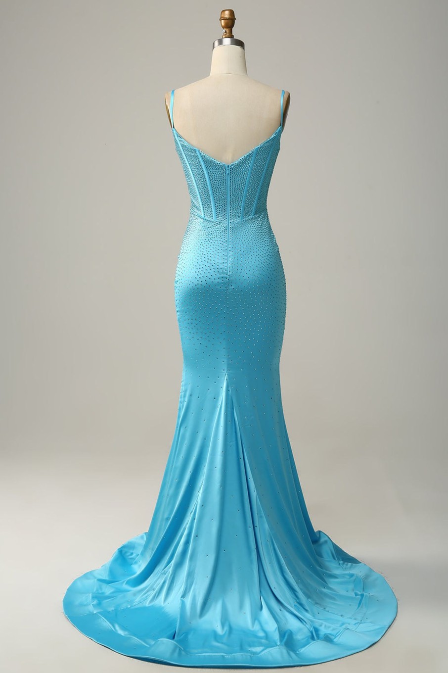 Prom Dresses HELLYMOON | Mermaid Spaghetti Straps Sparkly Corset Prom Dress With Beading Blue