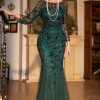 Special Occasion HELLYMOON | Long Fringe Gatsby Dress Sequin Beaded Party Dress Dark Green