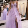 Special Occasion HELLYMOON | A Line Spaghetti Straps Long Prom Dress With Appliques Lilac