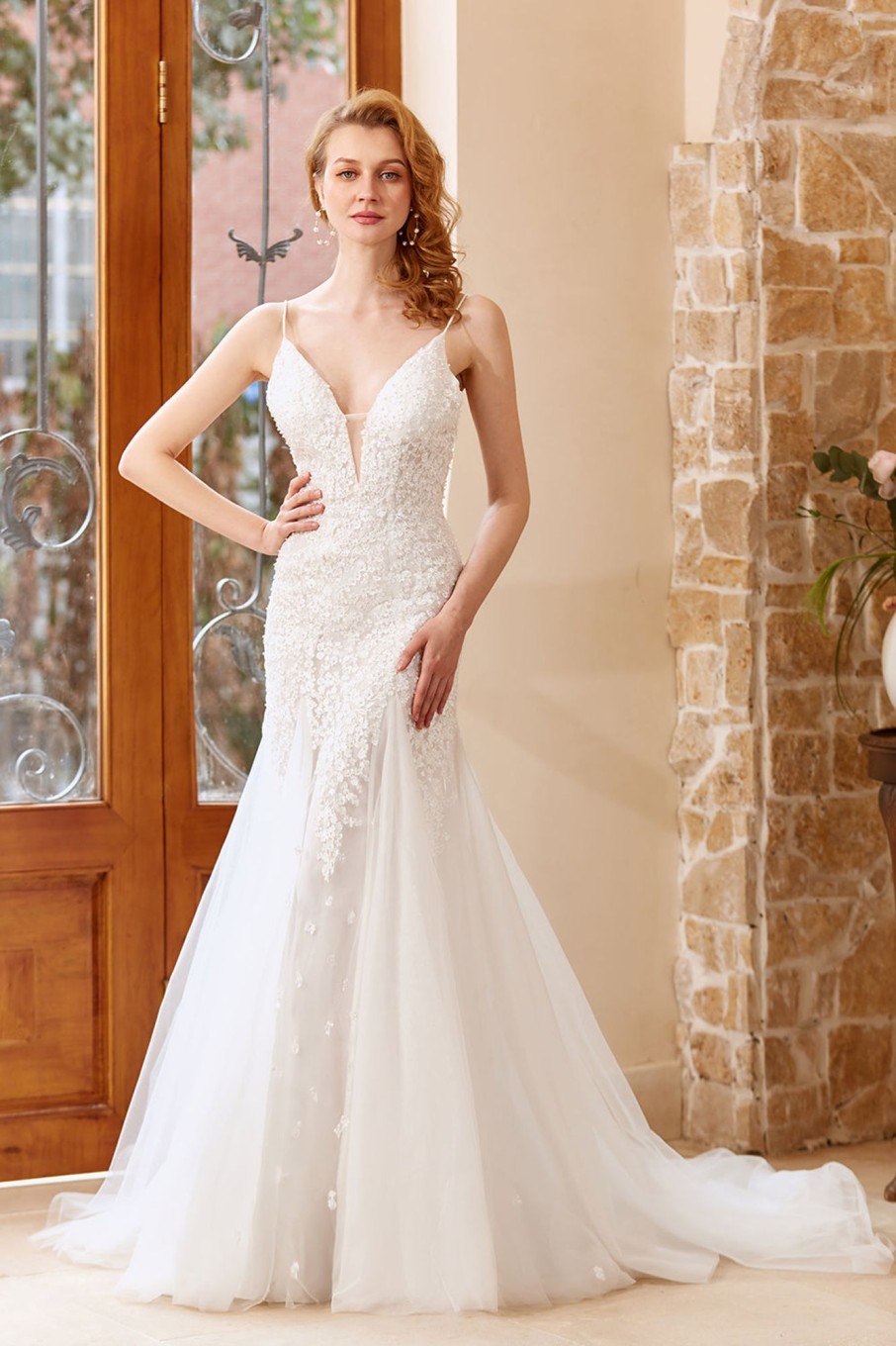 Wedding Dresses HELLYMOON | Mermaid Chruch Sweep Train Wedding Dress White