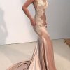 Prom Dresses HELLYMOON | Backless Satin Mermaid Prom Dress With Appliques Blush