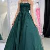 Prom Dresses HELLYMOON | Tulle A Line Prom Dress With Appliques Dark Green