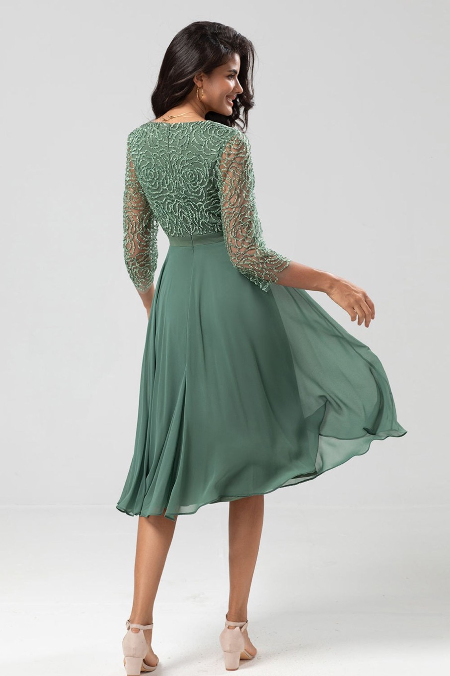 Partywear HELLYMOON | A Line V-Neck Bridesmaid Dress With Long Sleeves