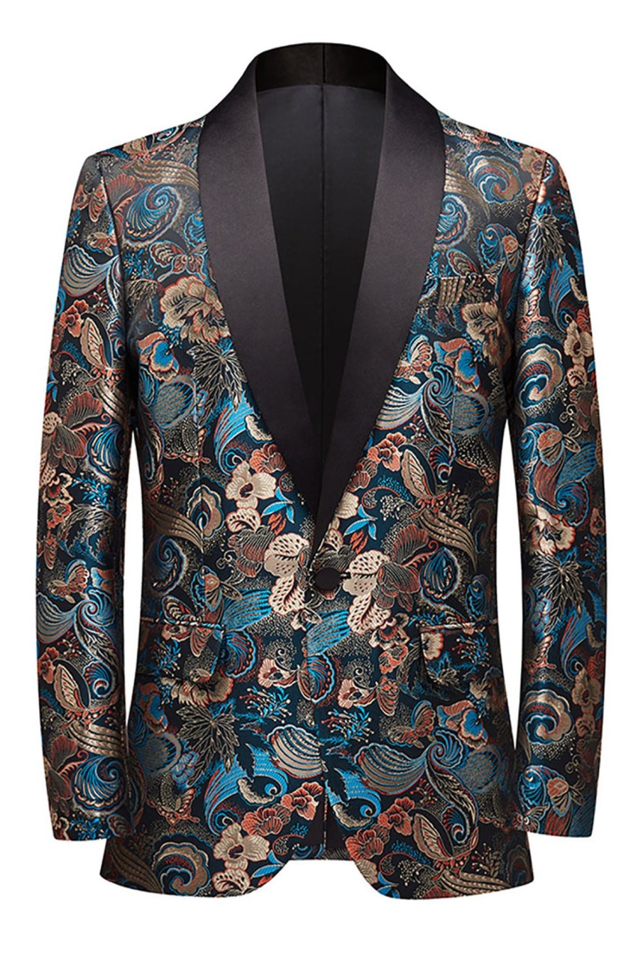 Men HELLYMOON | Floral Shawl Lapel Men'S Blazer P-Multicolor