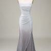 Prom Dresses HELLYMOON | Grey Mermiad Sparkly Prom Dress With Pleated Silver Grey