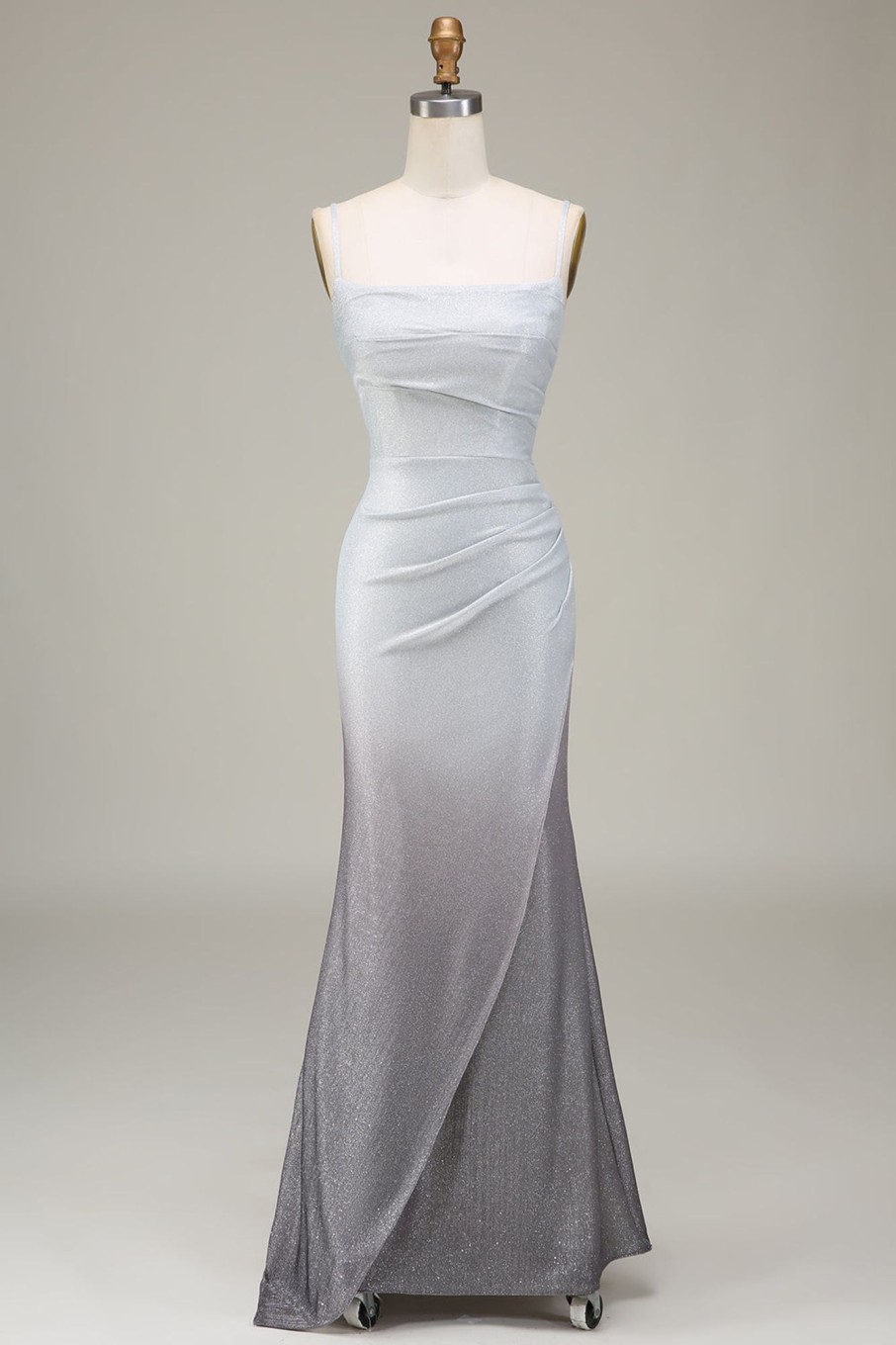 Prom Dresses HELLYMOON | Grey Mermiad Sparkly Prom Dress With Pleated Silver Grey