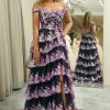 Special Occasion HELLYMOON | A-Line Off The Shoulder Tiered Corset Prom Dress With Split Black Pink