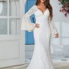 Wedding Dresses HELLYMOON | Mermaid Lace Flare Sleeves Wedding Dress Ivory