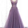 Special Occasion HELLYMOON | Tulle A Line Beaded Prom Dress With Appliques Purple