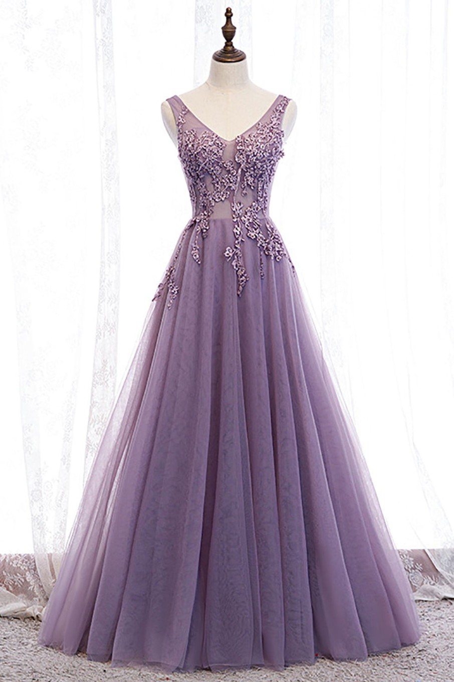 Special Occasion HELLYMOON | Tulle A Line Beaded Prom Dress With Appliques Purple