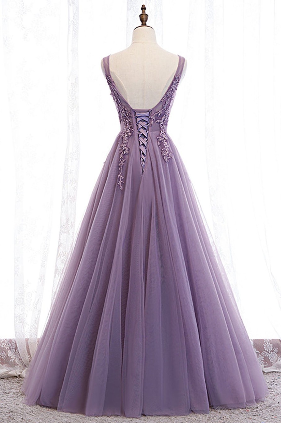 Special Occasion HELLYMOON | Tulle A Line Beaded Prom Dress With Appliques Purple