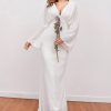 Prom Dresses HELLYMOON | V Neck Boho Wedding Dress With Open Back White