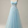 Special Occasion HELLYMOON | Spaghetti Straps Appliques Prom Dress With Ruffles Sky Blue