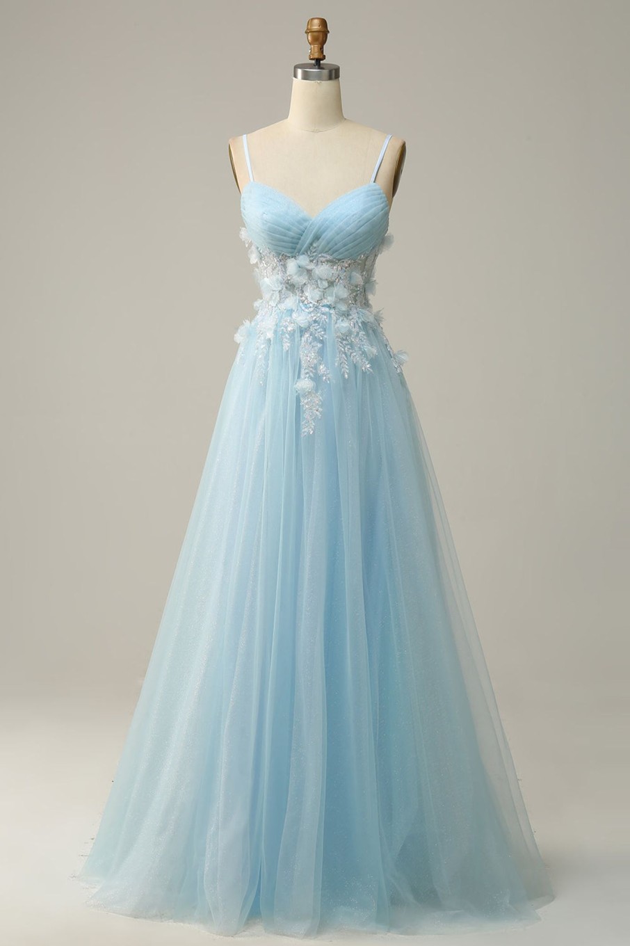 Special Occasion HELLYMOON | Spaghetti Straps Appliques Prom Dress With Ruffles Sky Blue