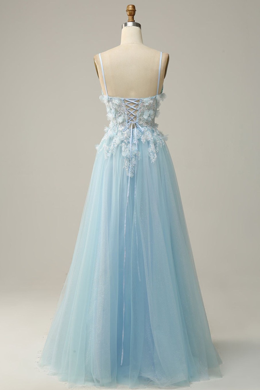 Special Occasion HELLYMOON | Spaghetti Straps Appliques Prom Dress With Ruffles Sky Blue