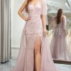 Prom Dresses HELLYMOON | Mermaid Spaghetti Straps Beaded Long Prom Dress With Slit Light Pink