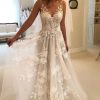 Wedding Dresses HELLYMOON | Tulle A-Line V-Neck Wedding Dress With Appliques Ivory