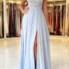 Special Occasion HELLYMOON | Cold Shoulder Beading Prom Dress With Slit Light Blue