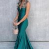 Special Occasion HELLYMOON | Simple Satin Mermaid Prom Dress With Backless Green