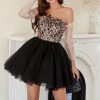 Prom Dresses HELLYMOON | A Line Off The Shoulder Short Homecoming Dress With Beading Black