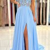 Prom Dresses HELLYMOON | Blue Chiffon A Line Prom Dress With Appliques