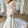 Wedding Dresses HELLYMOON | V-Neck Mermaid Long Wedding Dress With Lace White