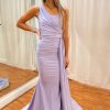 Prom Dresses HELLYMOON | Satin One Shoulder Prom Dress With Ruffles Lavender