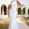 Wedding Dresses HELLYMOON | Mermaid Halter Open Back Wedding Dress White