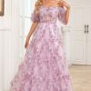 Special Occasion HELLYMOON | Charming A Line Off The Shoulder Long Prom Dress With Printing Purple