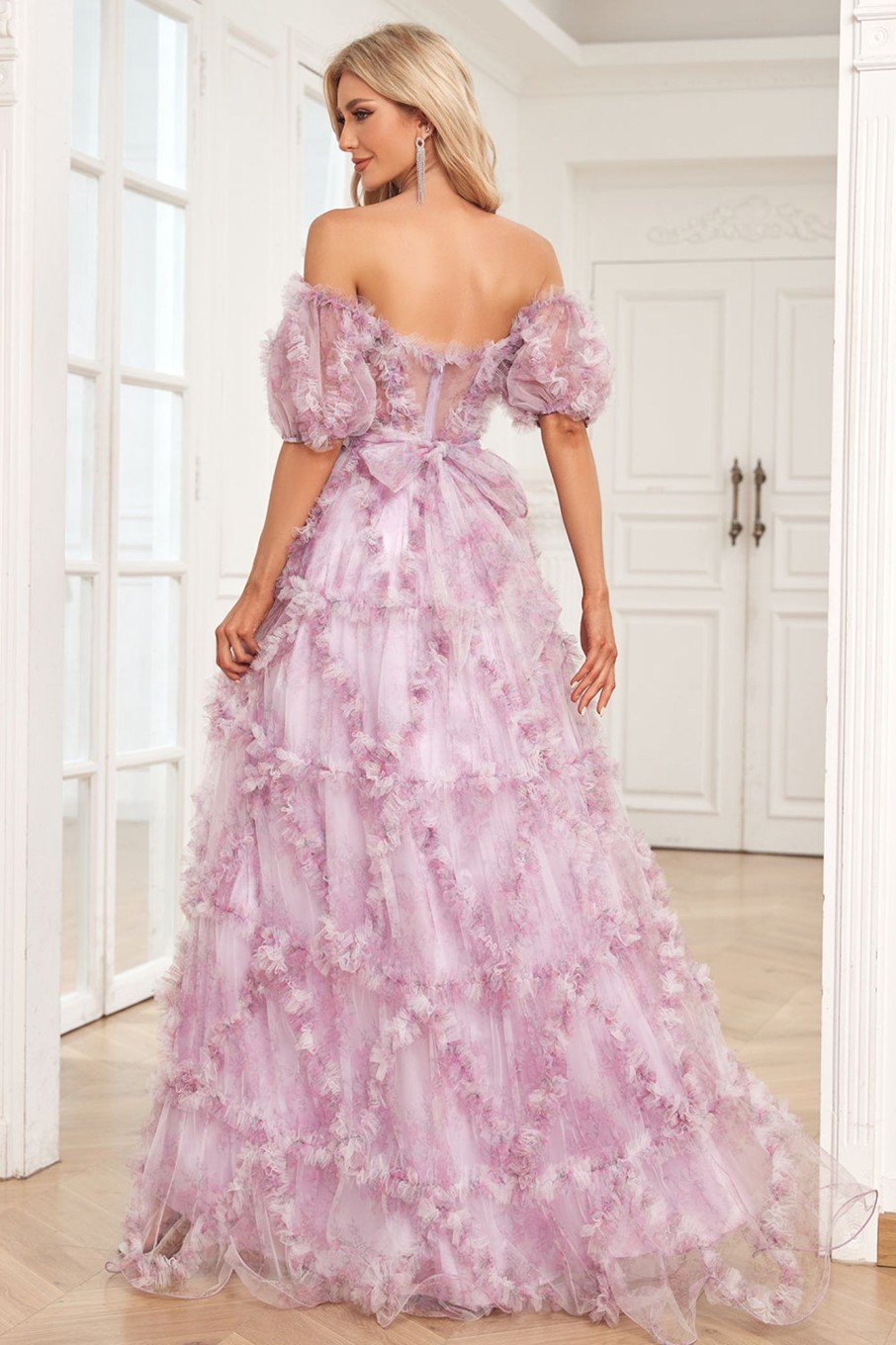 Special Occasion HELLYMOON | Charming A Line Off The Shoulder Long Prom Dress With Printing Purple